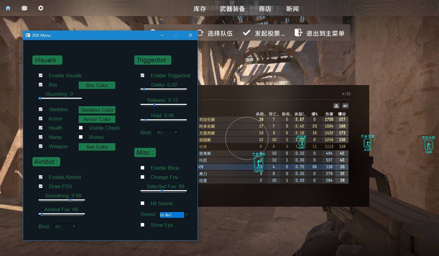 CS2·ZRKMenu透视自瞄自动扳机辅助 v8.10